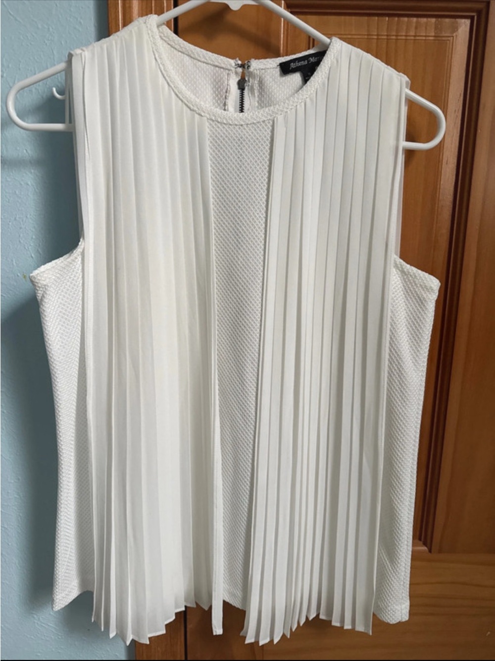 Athena Marie Sleeveless White Pleated Front Blouse